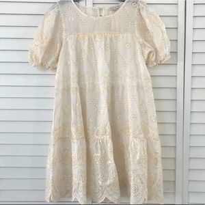 White and cream embroidered cut out dress